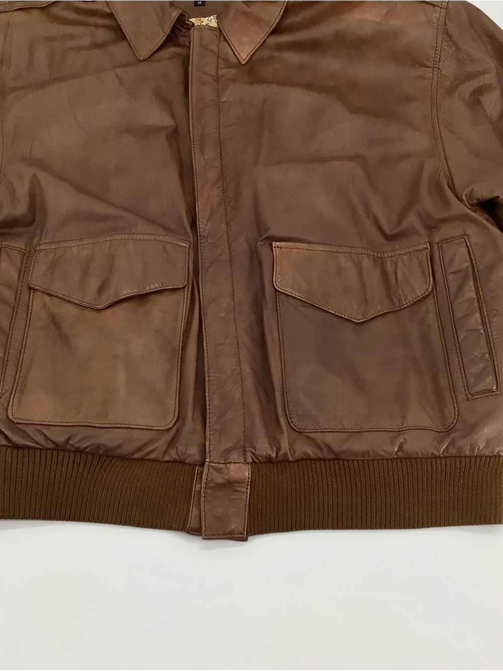 Hunters Vintage Run Bomber Jacket Mens Brown Leather Map Lining Full Zip Medium - Picture 5 of 16